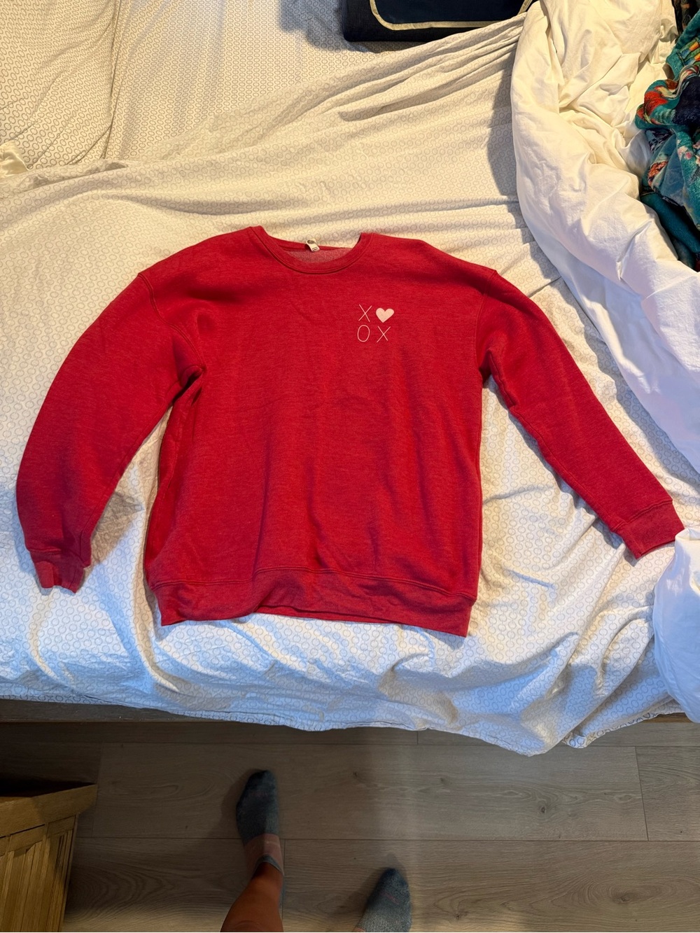 Red Crewneck Sweatshirt with XO Heart Embroidery